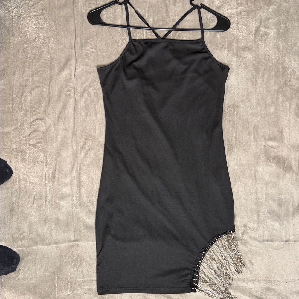 SHEIN Black Mini Dress with Silver Beaded Fringe